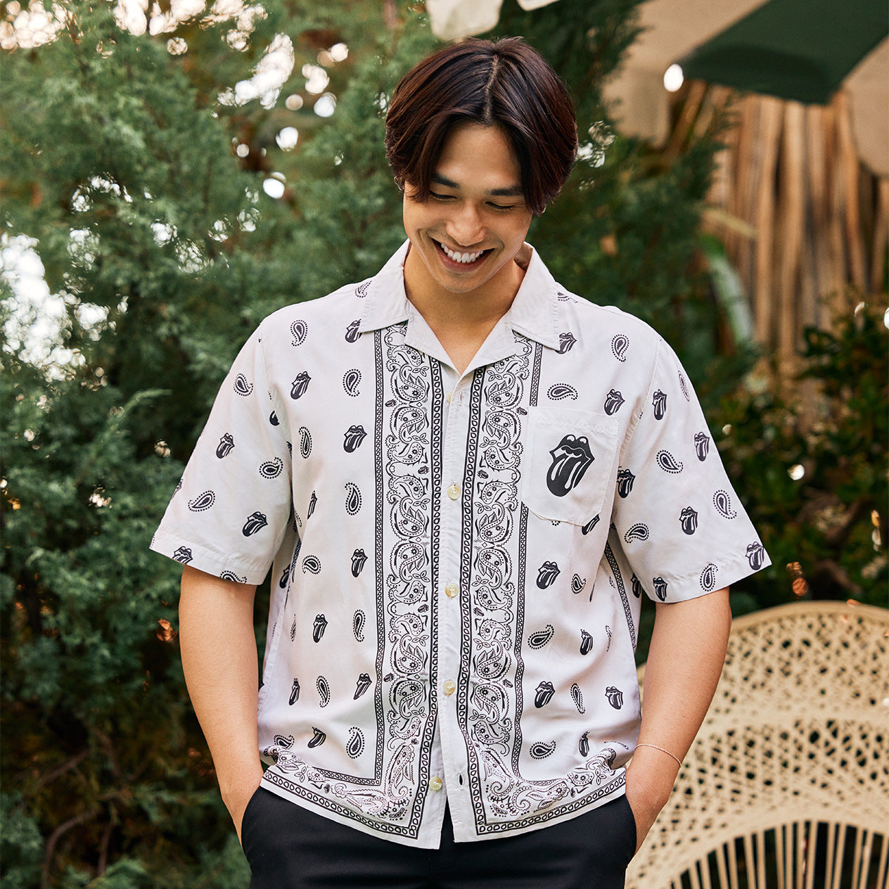 トップス KEBOZ PAISLEY RIP STOP OPEN COLLAR SHIRT ケボズ KEBOZ PAISLEY RIP STOP OPEN COLLAR SHIRT （GREEN