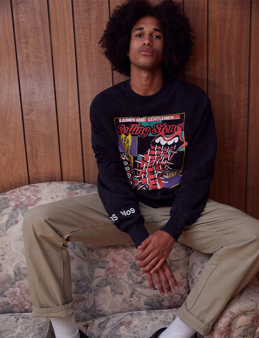 Voodoo Lounge Distressed Puff Print Crewneck Model Shot 1