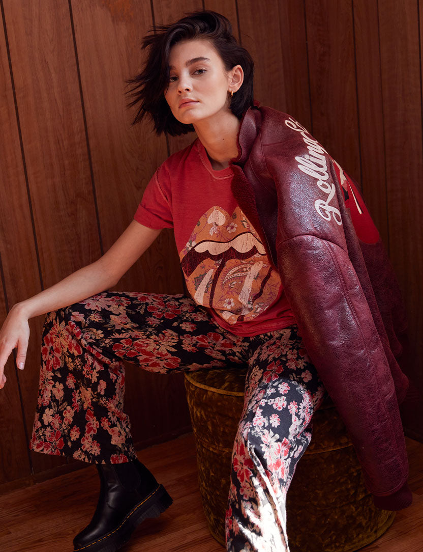 Paisley Classic Tongue Vintage Cuffed Sleeve T-Shirt - RS No