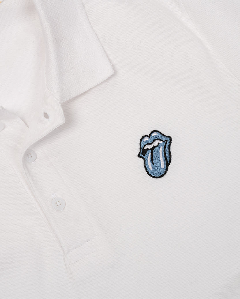 Embroidered Tongue White Polo Shirt Detail